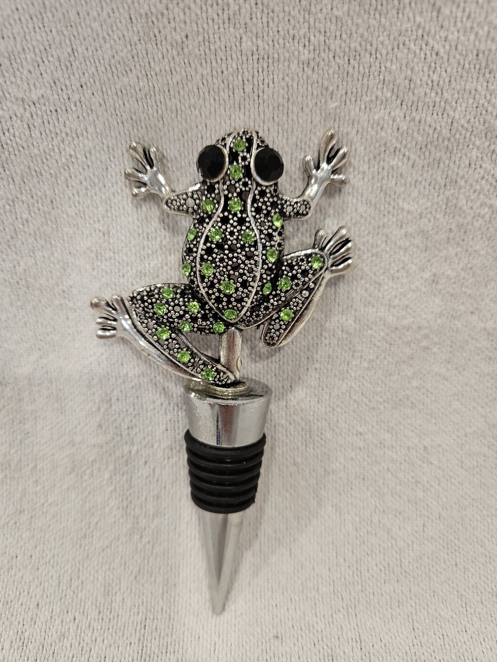 Frog Wine Stopper with Green Crystal Accents